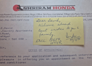note by Inder Walia to emmanuel David