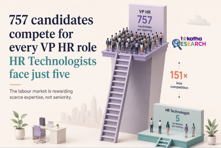 757 candidates compete for every VP HR role. HR Technologists face just five rivals. competition for HR role_research story based on AIHR HR Career Outlook 2026